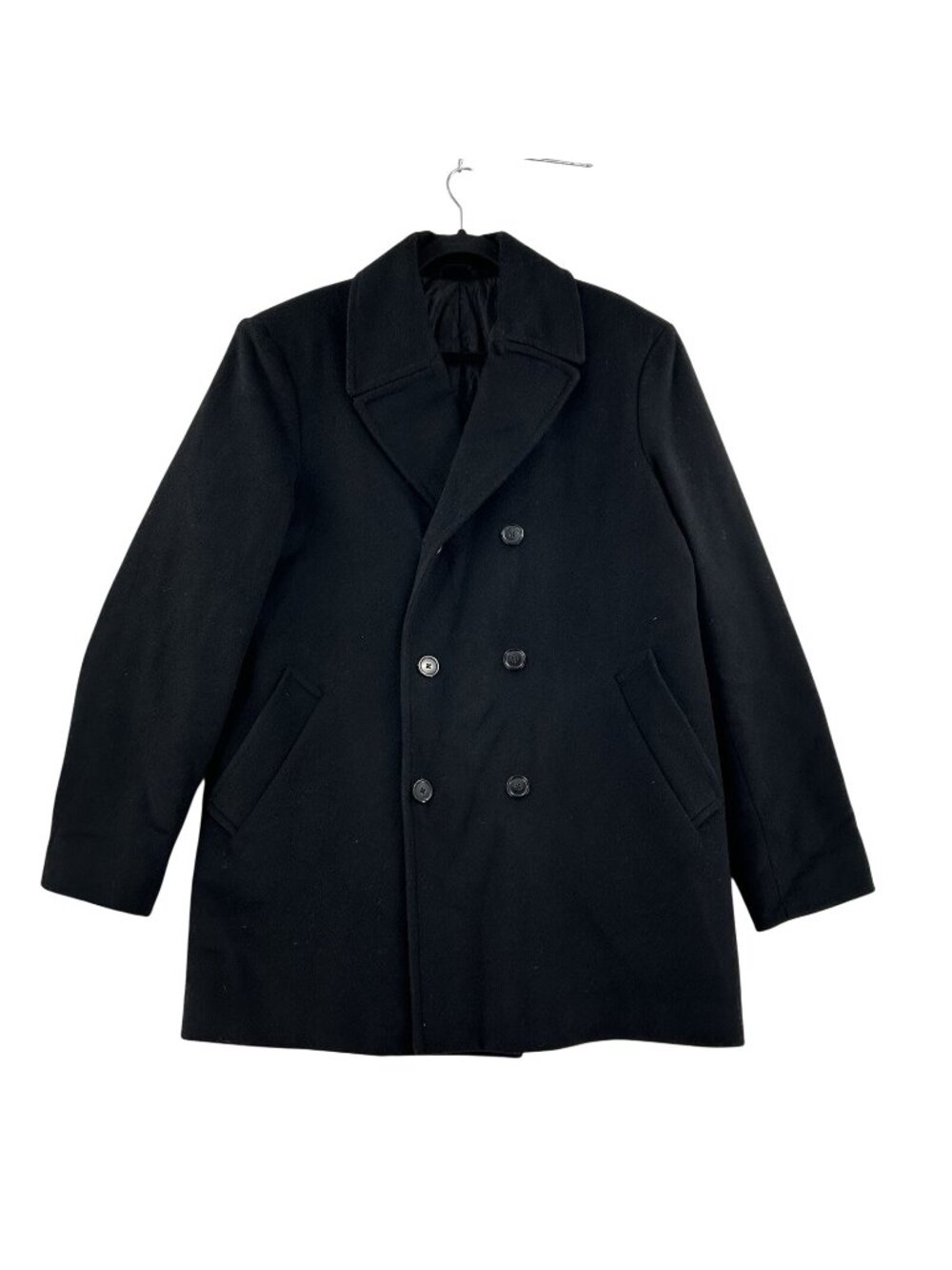 Lauren Ralph Lauren Pea Coat Mens 42L Black Wool Blend Double Breasted Classic